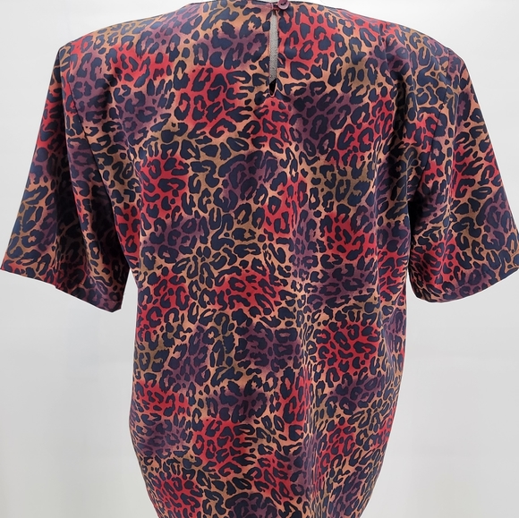 Vtg Impressions of California Leopard Print Padded Shoulders Blouse Size M - Picture 5 of 7